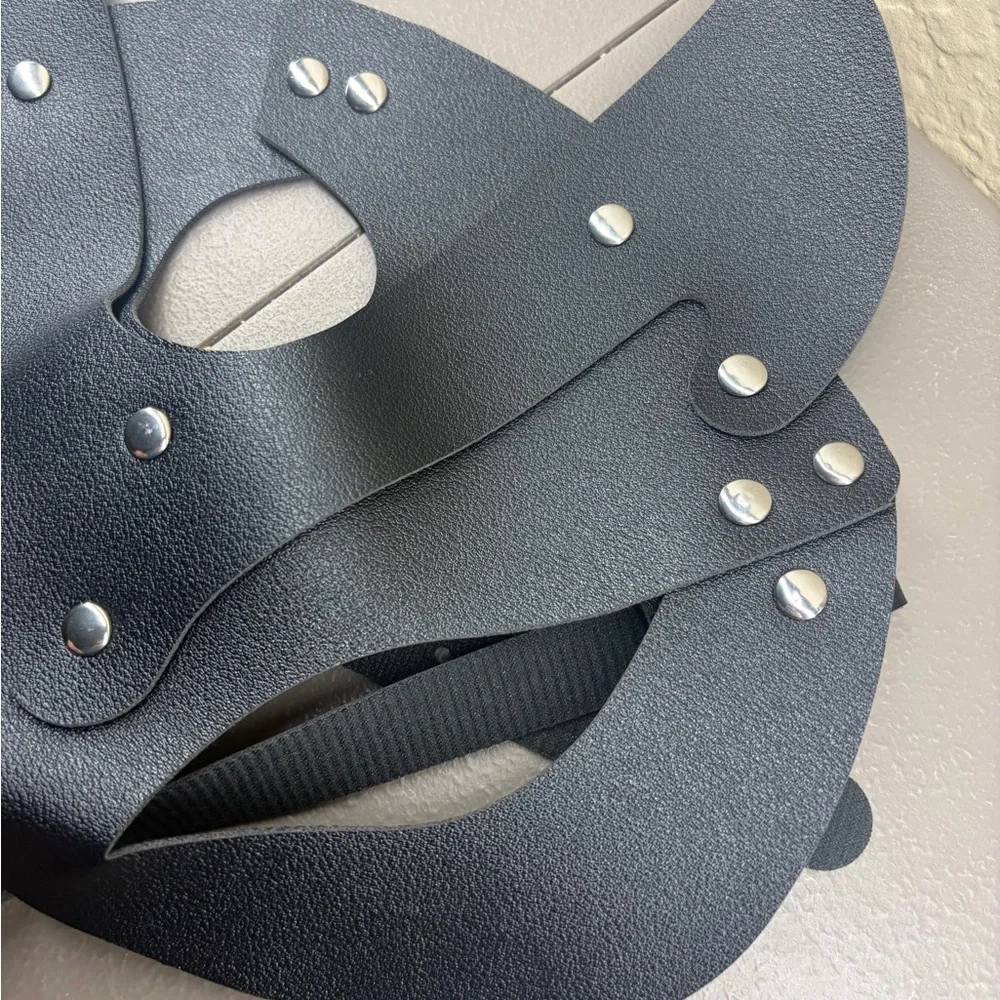 Black Leather Mask with Silver Studs